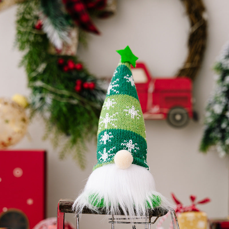 Wholesale Christmas Decorations Faceless Doll Forest Old Man Snowflake Knitted Hat with Light